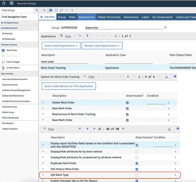 Grant EDITWORKTYPE security option