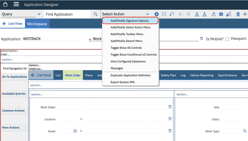 Select Action > Add/Modify Security Options