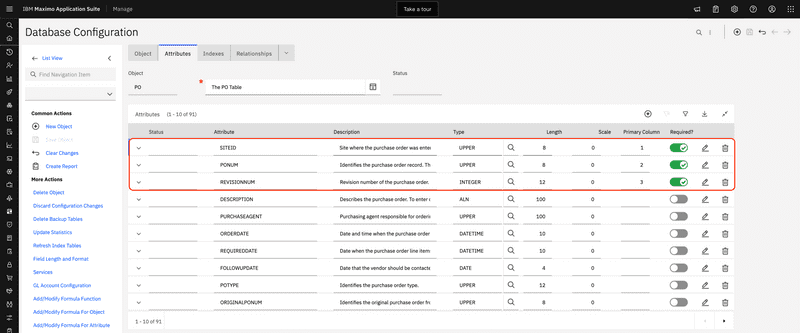 Purchase Order Primary Columns