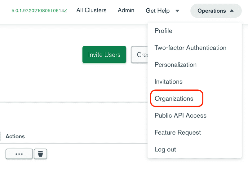 Organizations Menu