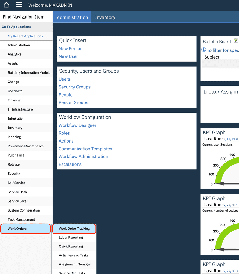 Navigate to Work Order Tracking