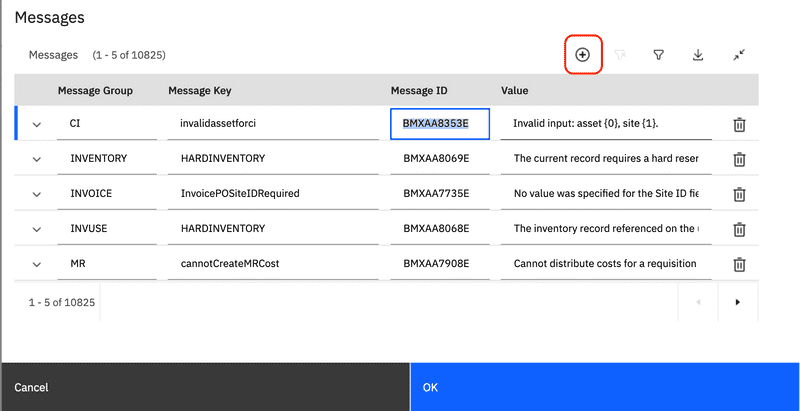 New row button