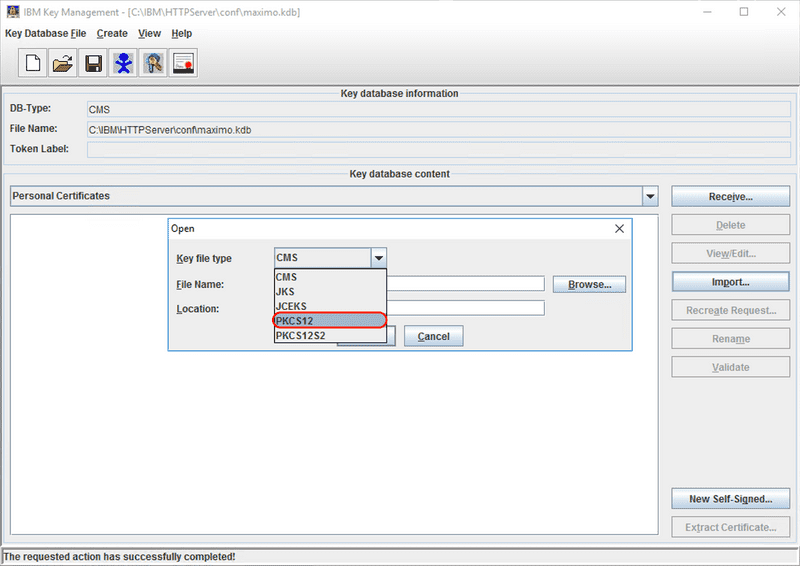 Import .p12, PKCS12 format