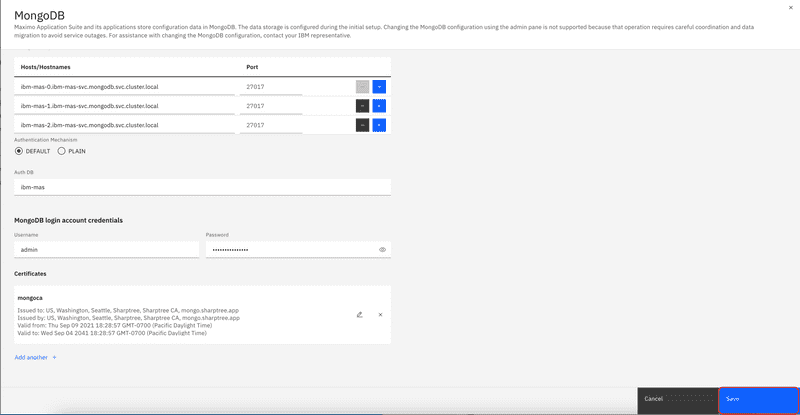 MongoDB Congifure Save