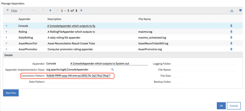 Manage Appenders Conversion Pattern