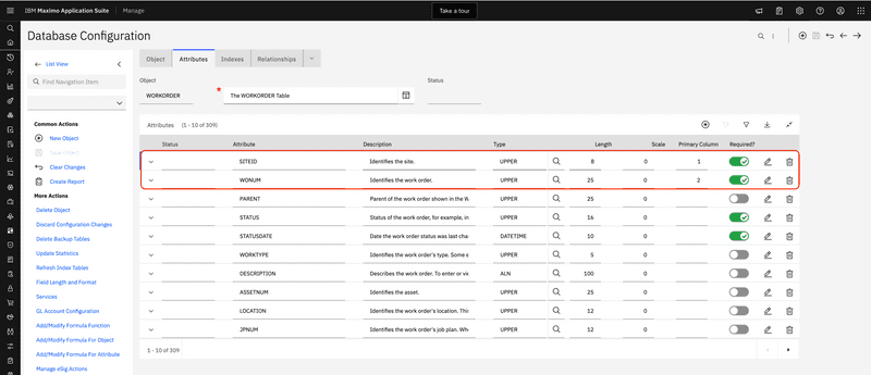 Work Order Primary Columns