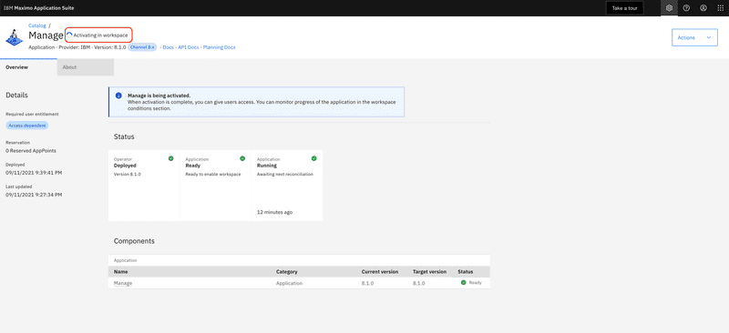 Deploy Manage Activate in Workspace